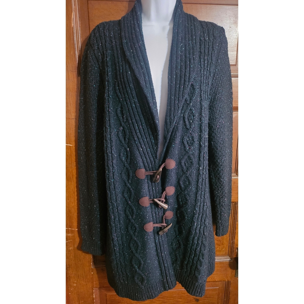Merona Speckled Forest Green Cable Knit Cardigan with Toggle Closures